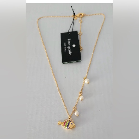 kate spade Gold-Tone Necklace with Ivory Pearl Drops and fish. NWT - Picture 2 of 8